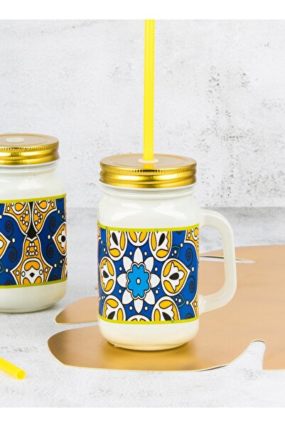 HIC Colored Glass Mug With Straw Set 450 ml 6 Pieces