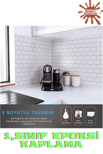 Renkli Duvarlar Autocolant de perete epoxidic alb 30×30cm - adeziv, bucătărie, baie, sufragerie, birou 1 bucată