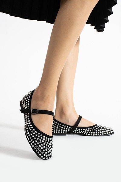 BURCU COLLECTİON Stone Women's Ballet Shoes with Buckle