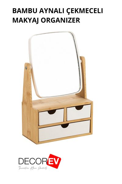decorev Adjustable Bamboo Makeup and Table Mirror - Drawers
