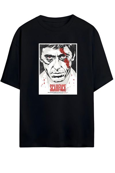 MAGORS Tricou negru din bumbac supradimensionat, proiectat de Tony Montana