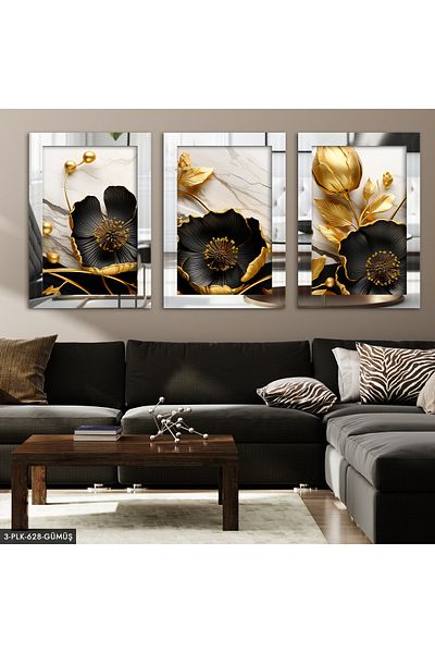 Evinemoda Pictură din plexiglas cu rame cu flori din 3 piese