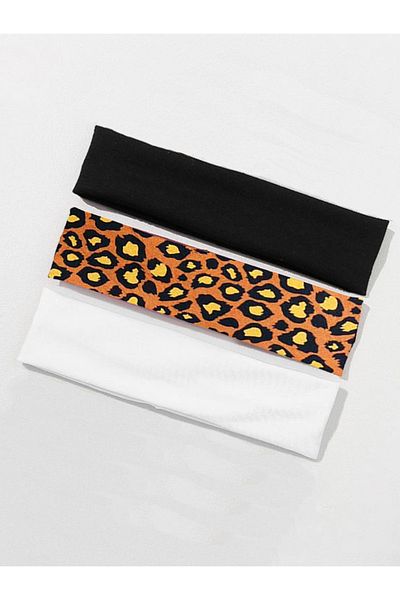 MERİCEY Bandană elastică pentru femei, 3 piese, alb-negru și leopard - Bandă pentru cap - Scrunchie
