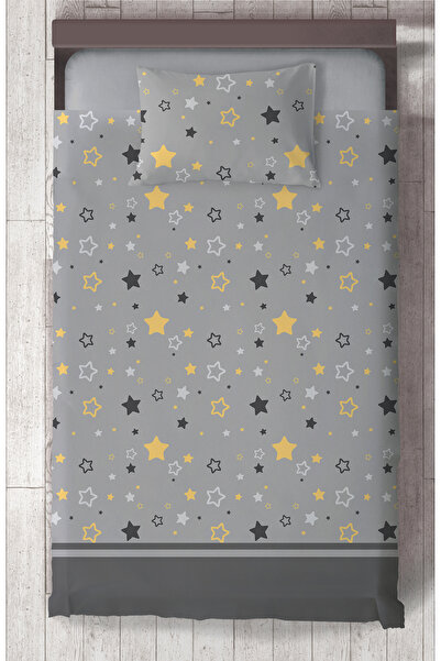MEKTA HOME BABY AND KIDS ROOM Gray Yellow Star Patterned Bedspread