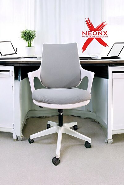 neonx / WHİTE GRİ YAREN ÇALIŞMA SANDALYESİ BEYAZ AYAKLI