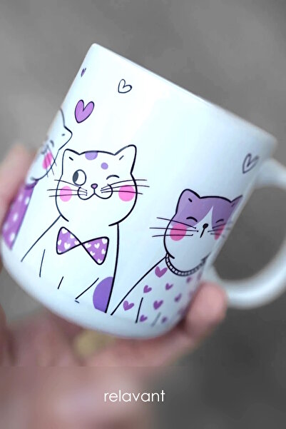 Relavant Cat Mug Cup Purple Cat Luxury Porcelain Mug with Gift Box