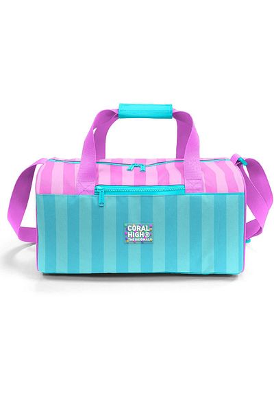 Coral High Turquoise Pink Striped Sports Bag 27521