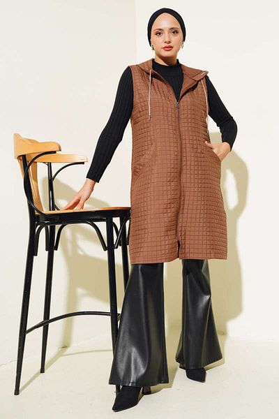 SEMİNEN Hooded Quilted Vest Plus Size