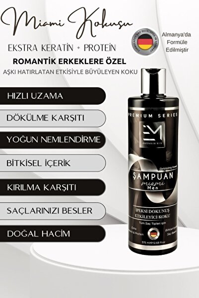 EM AMANOS BEAUTY Miami Kokusu - Erkek Şampuan - Doğal Bitki Özlü Keratin Ve Kolajen Içerir - Saç Dökülmesini Önler