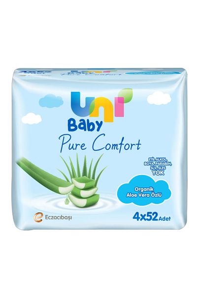 Uni Baby Organic Aloe Vera Extract 4 Pack 12 Pack Wet Wipes 48*52