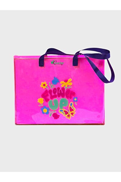Beach Time Pembe Pvc Baskılı Plaj Çantası