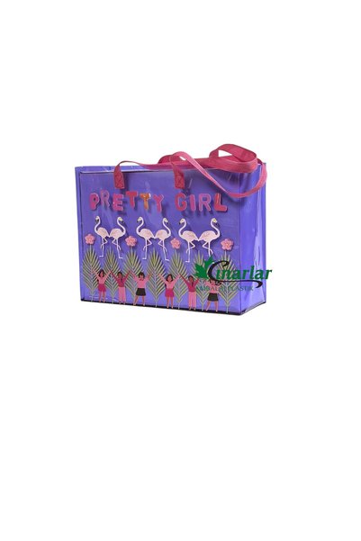 Beach Time Purple Pvc Printed Beach Bag