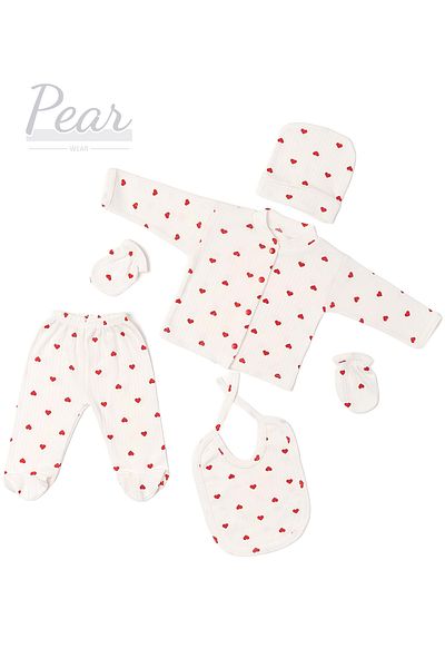 Pear Wear طقم أطفال بناتي مكون من 5 قطع على شكل قلب ومخرج من المستشفى مكون من 5 قطع