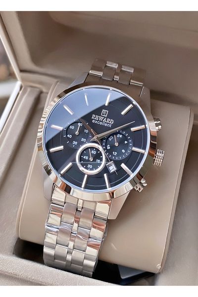 Reward Brand Silver Color Inner Functions Active Men's Wrist Watch - Bracelet Gift