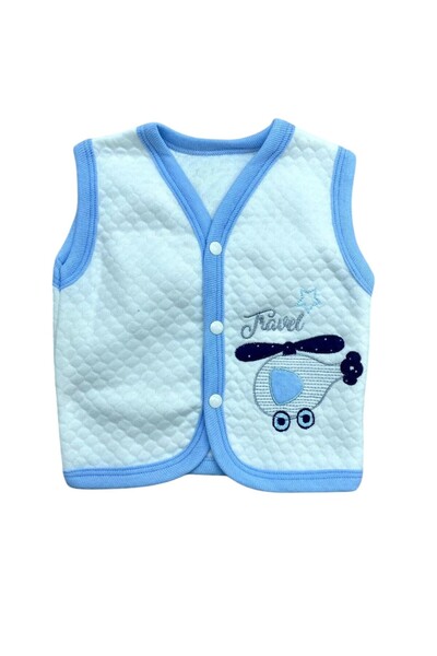 mj kids Unisex Bebek uçak Nakışlı Pamuklu  Kapitone Bebek Yelek