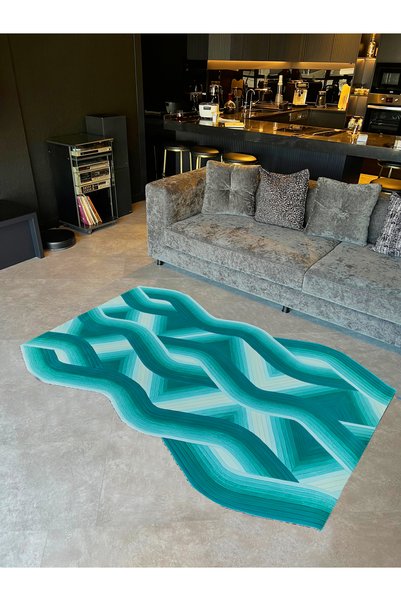 Rugs Modern Halı Milano Series Blue Green Asymmetrical Detailed Woven Base Mo...