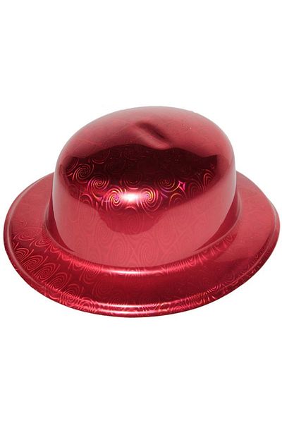Belle Fusion Red Color Hologram Plastic Bowler Hat 27X24 cm