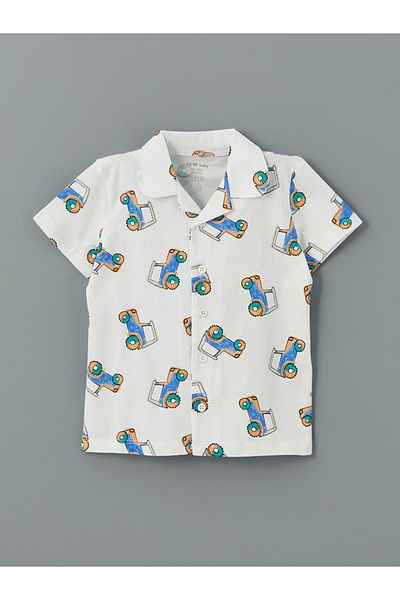 LC Waikiki Ecru Polo Neck Printed Baby Boy Pajamas Set