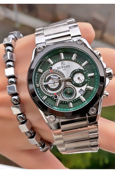Reward Brand Silver Color Inner Functions Active Men's Wrist Watch - Bracelet Gift