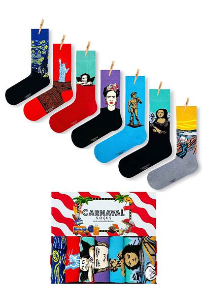 CARNAVAL SOCKS 7-Pece Art Socks-1 Patterned Art Colorful Socks Set 1009
