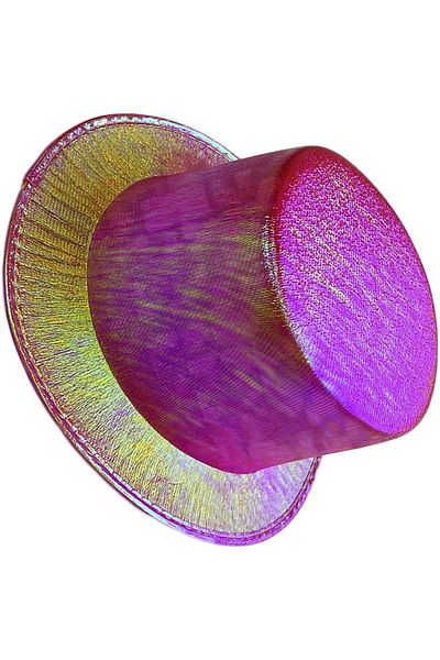 Belle Fusion Fuchsia Color Glittering Hologram Fabric Covering Trilby Top Hat Adult Size