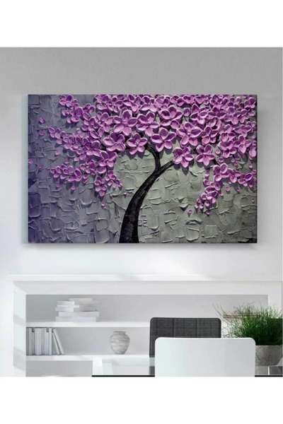 AR AJANS KANVAS TABLO Pictură pe pânză cu copac cu flori violet