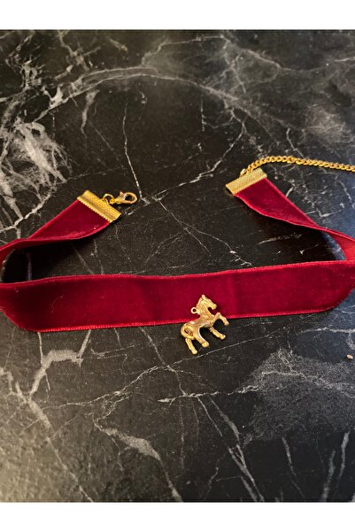 Jovela Altin kaplama at bordo choker tasma kolte