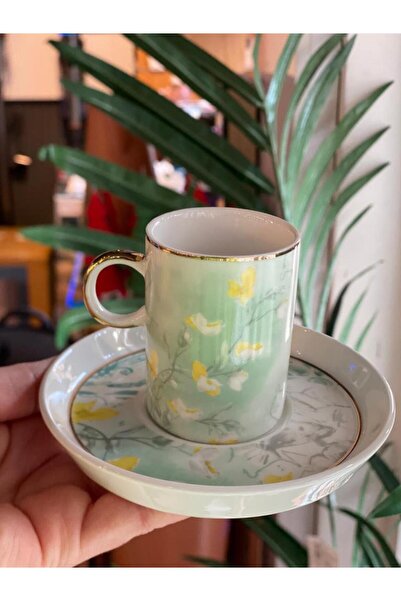 ÇIRPAN EV YEŞİL ÇİÇEKLİ TEK KİŞİLİK TÜRK KAHVESİ FİNCANI