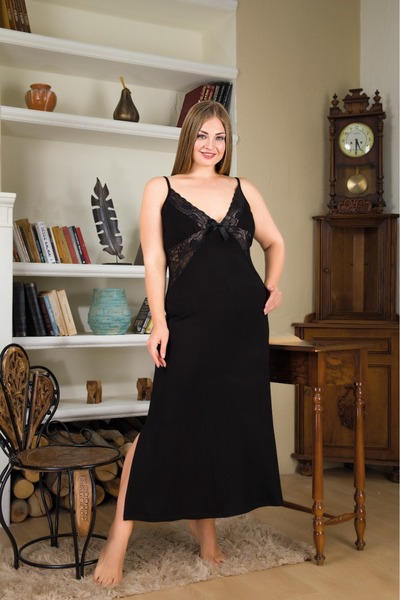 Lady Lingerie İnce Askılı Güpür Detaylı Uzun Boy Battal Beden%93 Pamuk %7 Lik...