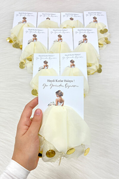 ZEYMERADE Krem Gold Şifon Kartlı Hediyelik Halay Mendili 1 Adet, Gelin Damat ...