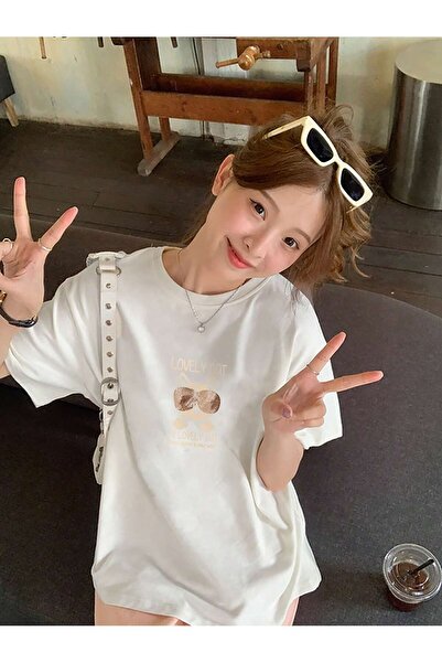 donamod Tricou oversize cu desene animate și design grafic Seria Cartoon/Lett...