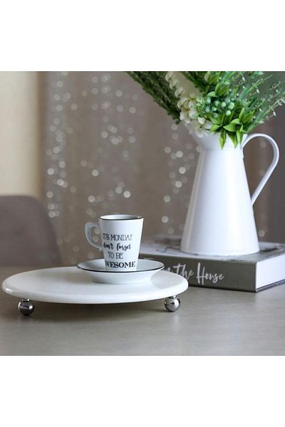 Akayev Marble White 19 cm Silver Bead Footed Coffee Presentation Stand - Oil and Jewelry Stand