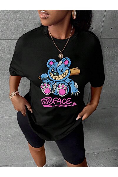 donamod Tricou oversize cu desene animate și design grafic Seria Cartoon/Lett...