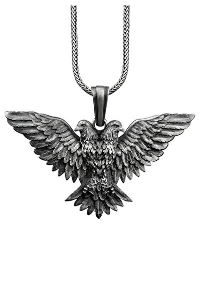 Bysilverstone Çift Başlı Kartal Oksitli Gümüş Erkek Kolye