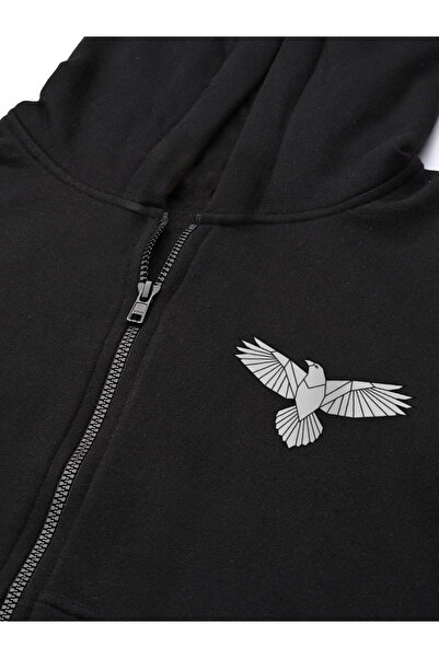 Pink Sky Women's Eagle Printed Hooded Zipper Sweatshirt