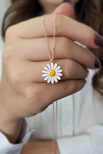 Parmas Design Kadın Papatya Tasarım Mineli Rose 925 Ayar Gümüş Kolye