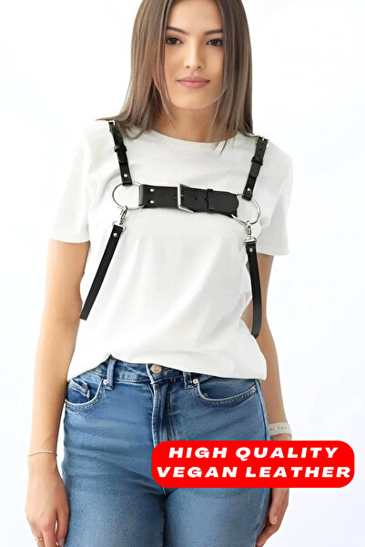 Angels Passion Чорний жіночий ремінь з веганської шкіри, ремінь у стилі панк-...