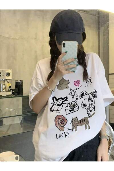 donamod تيشيرت كبير الحجم بتصميم كرتوني ورسومي، سلسلة كرتونية/حروف kod515