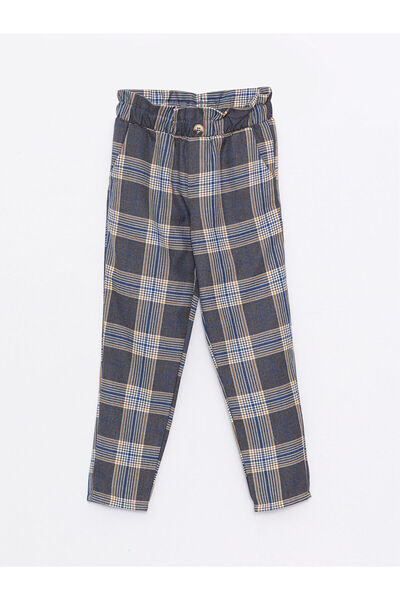 LC Waikiki Plaid Girls' Trousers with Elastic Waist
