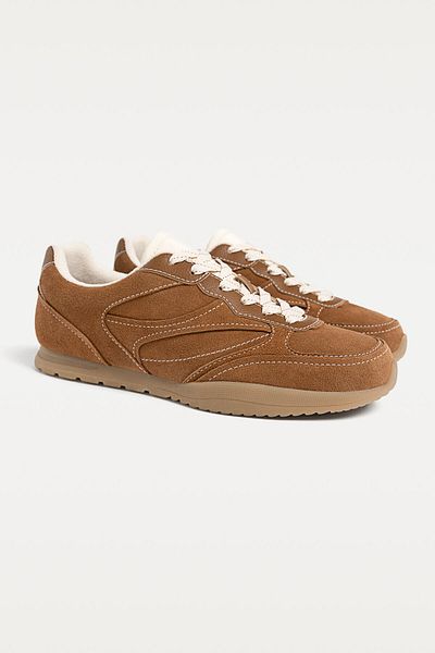 Stradivarius Stitched split leather trainers