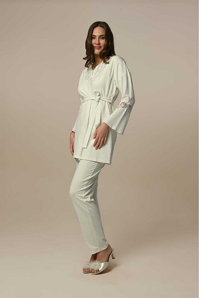 Pelin Women's Ecru Lace Maternity 3-Piece Pajamas Set
