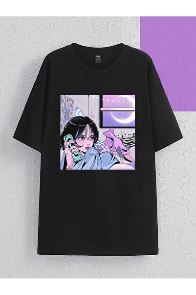 donamod Tricou oversize cu desene animate și design grafic Seria Cartoon/Lett...