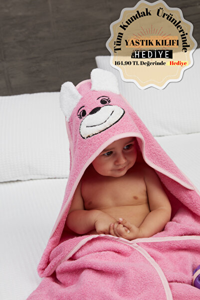 Mislina Home منشفة بغطاء للرأس مطرزة باللون الوردي للفتيات والأولاد حديثي الو...