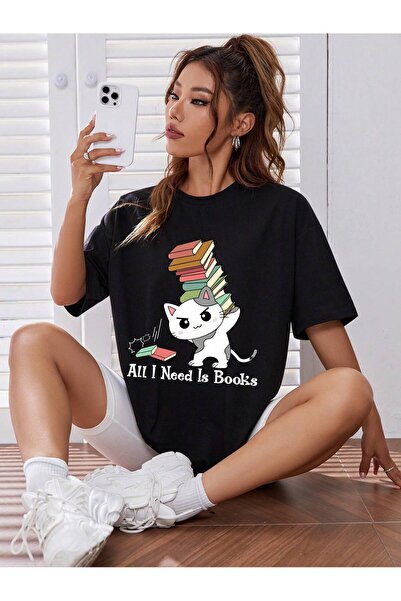 donamod Tricou oversize cu desene animate și design grafic Seria Cartoon/Lett...