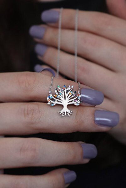 Parmas Design Yaşam Ağacı 925 Ayar Gümüş Kadın Mix Taşlı Kolye