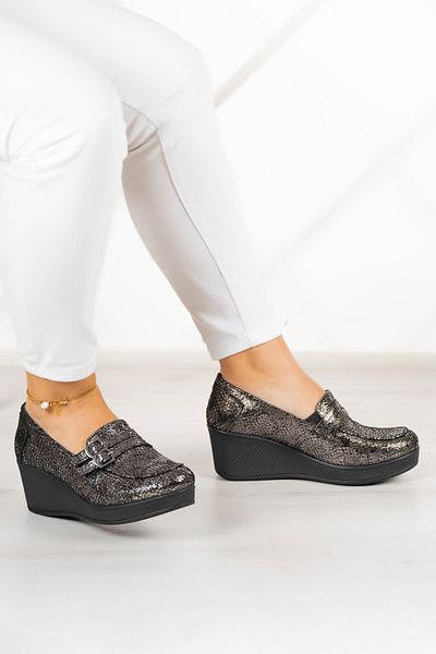 Erkan Saçmacı Taylor Silver Snake Pantofi casual cu toc cu pană din piele naturală