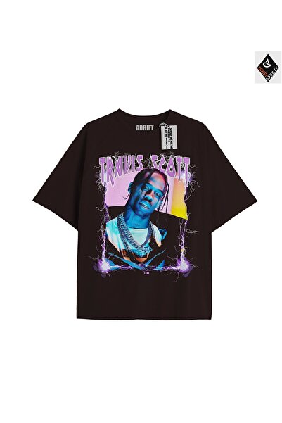 Adrift تي شيرت ترافيس سكوت أسود كبير الحجم للجنسين - قصة مريحة