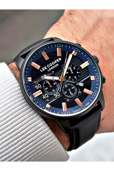 Lee Cooper Function Black Color Leather Band Men's Wrist Watch 7474.631