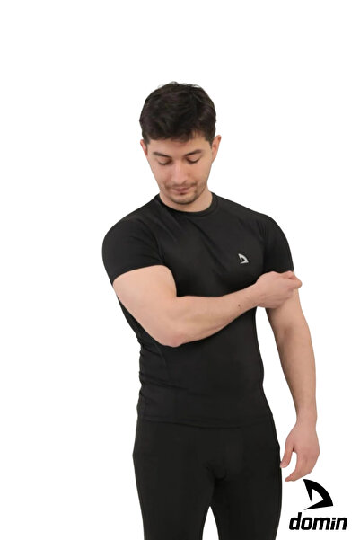 DOMİN SPOR Erkek Siyah Kısa Kol Compression Fitness Gym Body T-shirt
