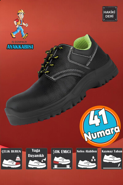 NZB İş Ayakkabısı Hakiki Deri Çelik Demir Burunlu Bağcıklı Çelik Ara Tabanlı ...